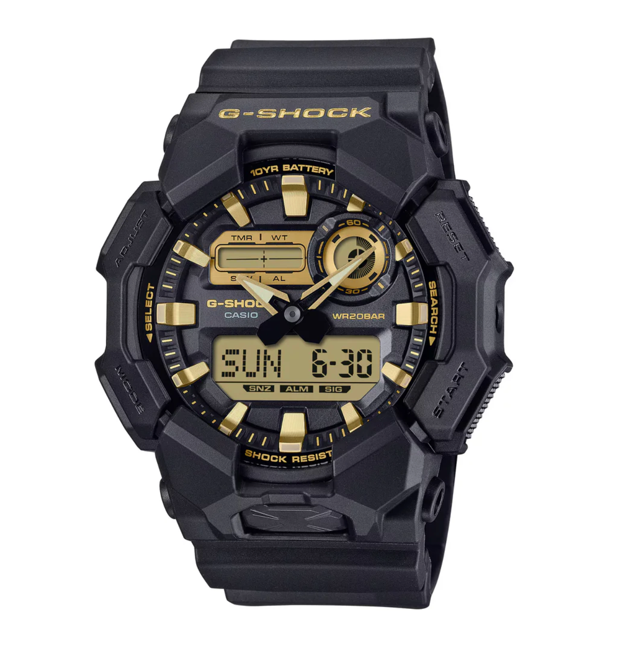 GA010GB-1A9 G SHOCK DUO BLACK&GOLD,BLACK RESIN BAND