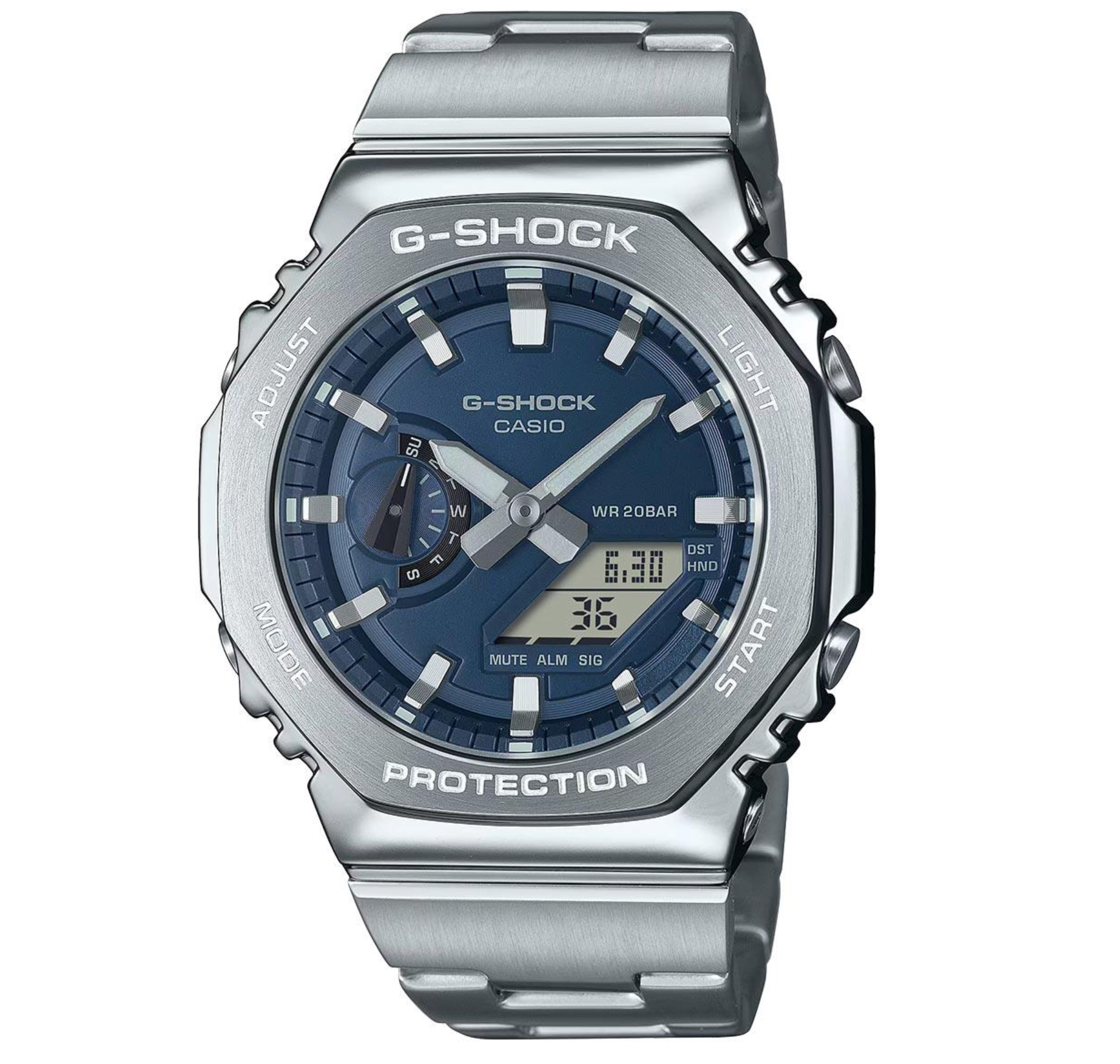 GM2110D-2B G SHOCK DUO METAL COVERED,BLUE FACE,S/STEEL BAND