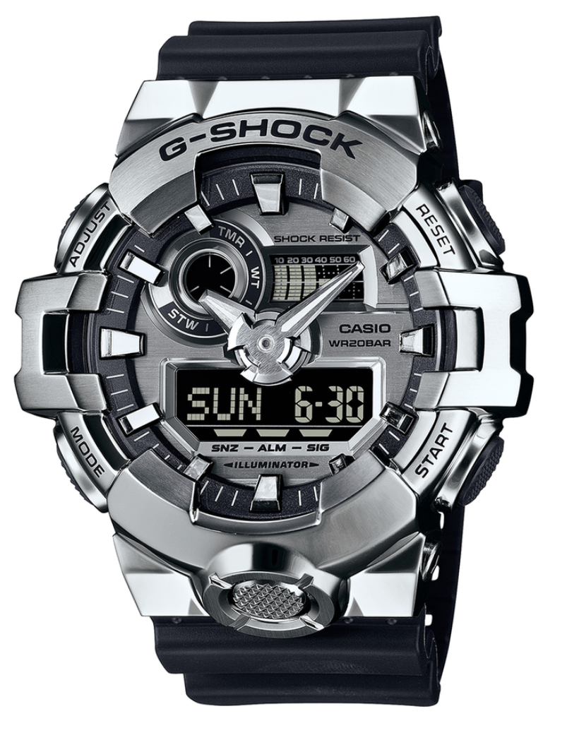 GM700-1A G SHOCK DUO METAL COVERED ,BLACK RESIN BAND