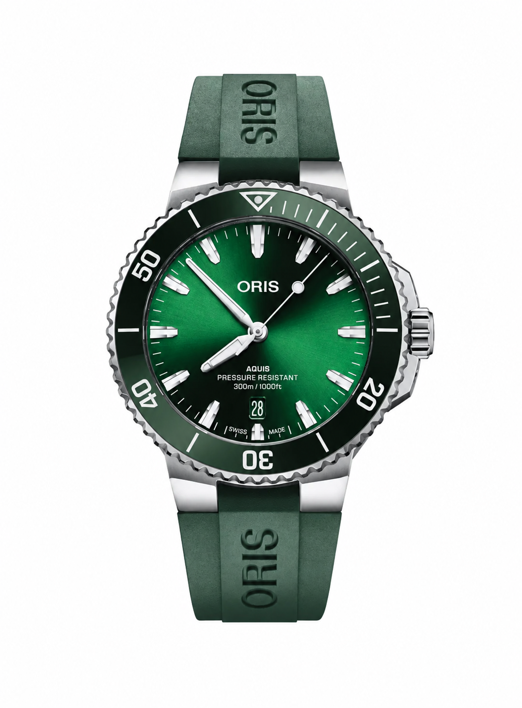 01 733 7787 4157-07 4 22 37 FC Oris-Aquis Date, Dial:Green, Strap: Caoutchouc Green
