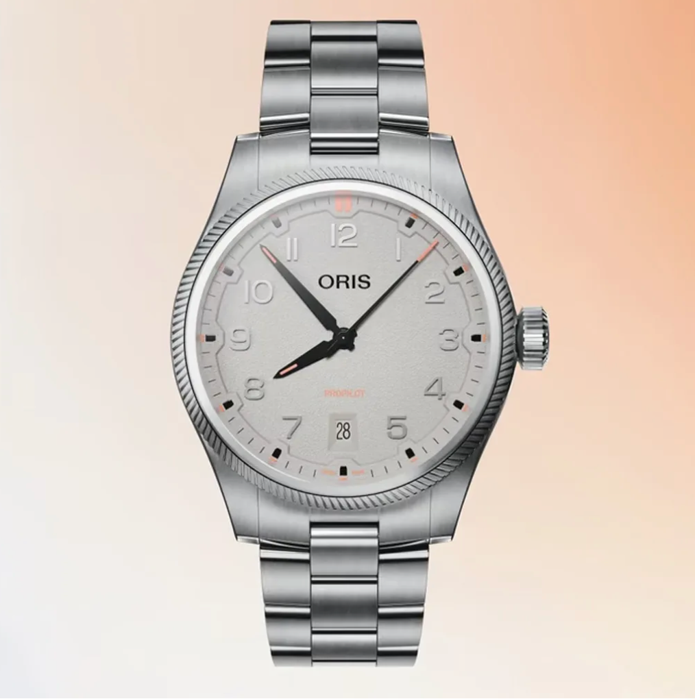 01 733 7805 4163-07 8 20 04LC Oris ProPilot Date - Dial: Grey, arab num, Strap: MB steel