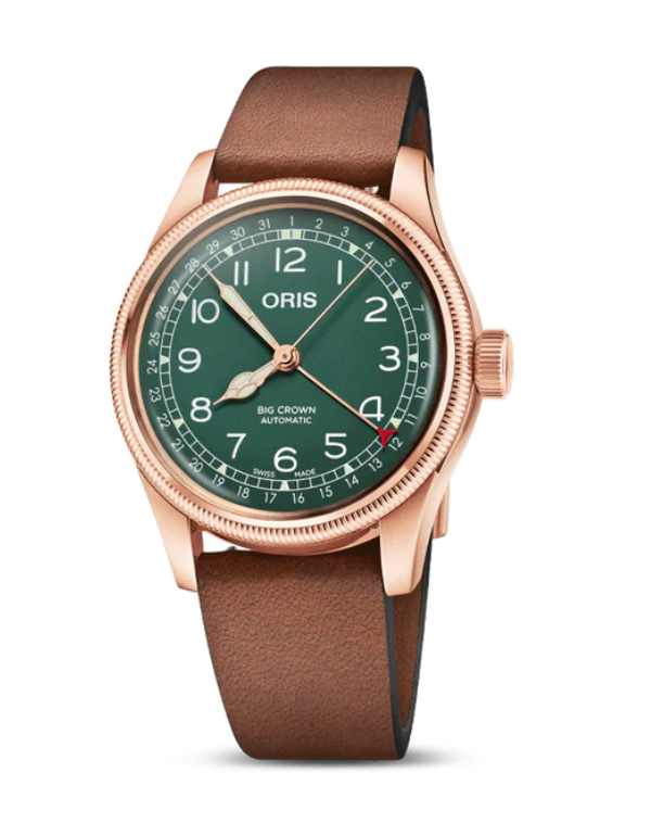 01 733 7805 4167-07 6 20 16LC Oris ProPilot Date - Dial: Green, arab num, Strap: Leatherstrap brown