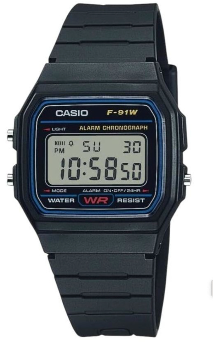 F91W-1 CASIO DIG SQUARE FACE, BLACK RESIN BAND
