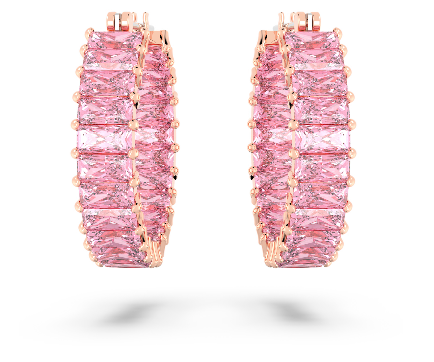 5657726 Matrix hoop earrings Baguette cut, Pink, 18K rose gold finish