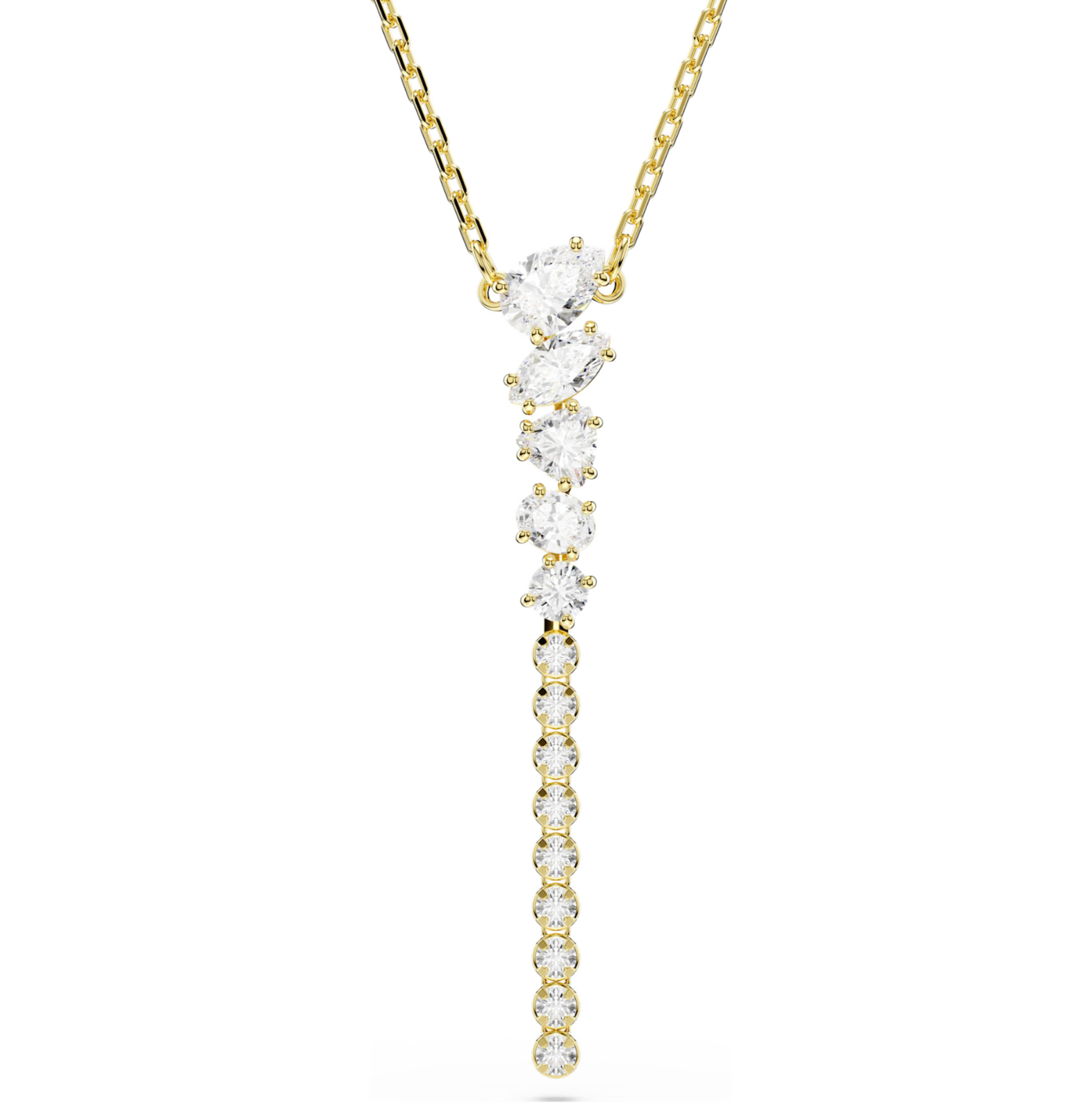5747997 Mesmera Y necklace Mixed cuts, White, 18K gold finish