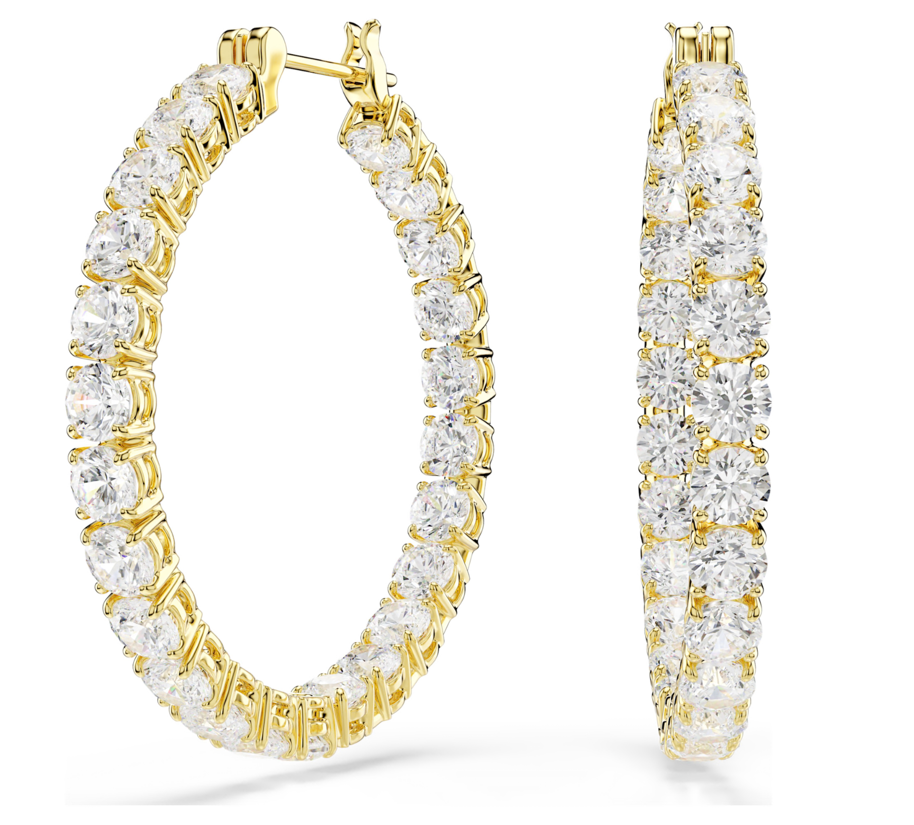 5750620 Matrix hoop earrings Round cut, White, 18K gold finish