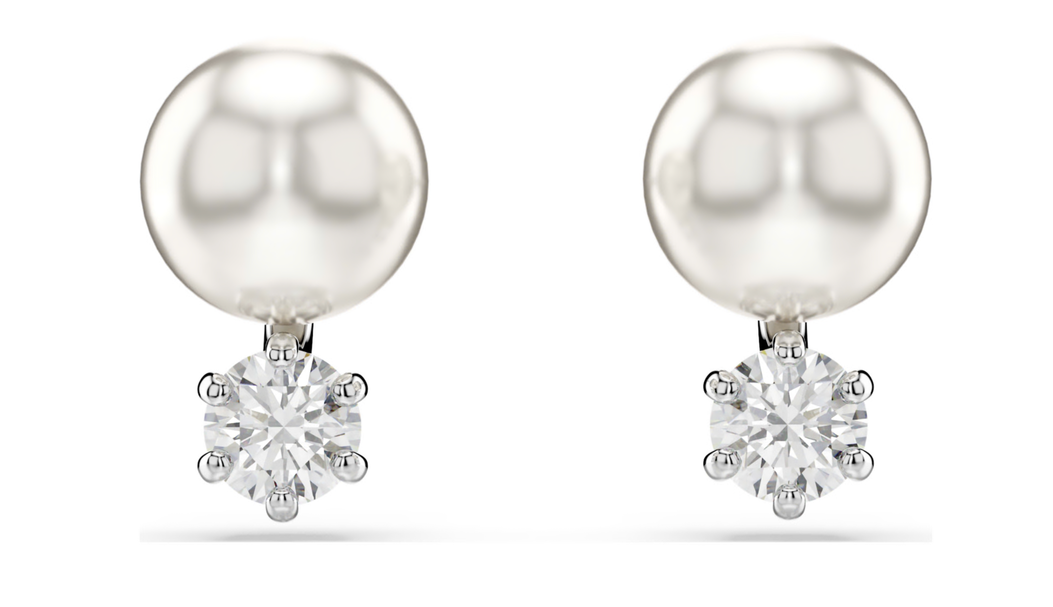 5694225 Matrix stud earrings Crystal pearl, Round cut, White, Rhodium plated