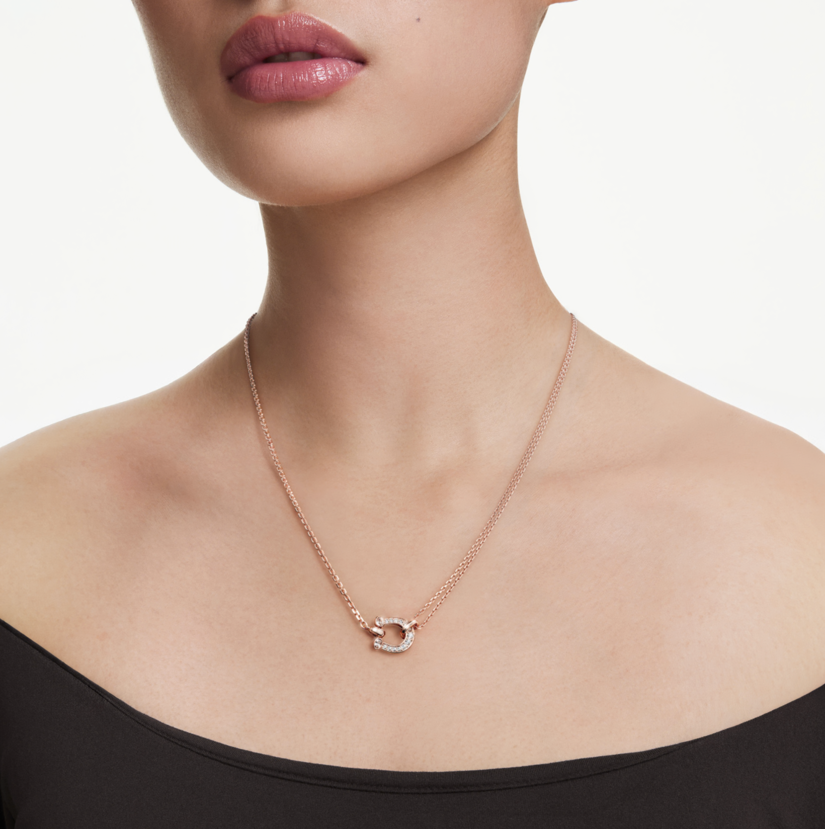 5741462 Symbolica pendant Pavé, Horseshoe, White, 18K rose gold finish