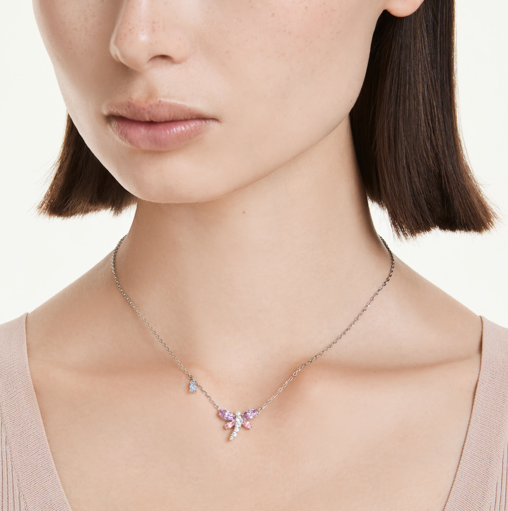 5737383 Ariana Grande x Swarovski pendant Mixed cuts, Dragonfly, Multicoloured, Rhodium plated