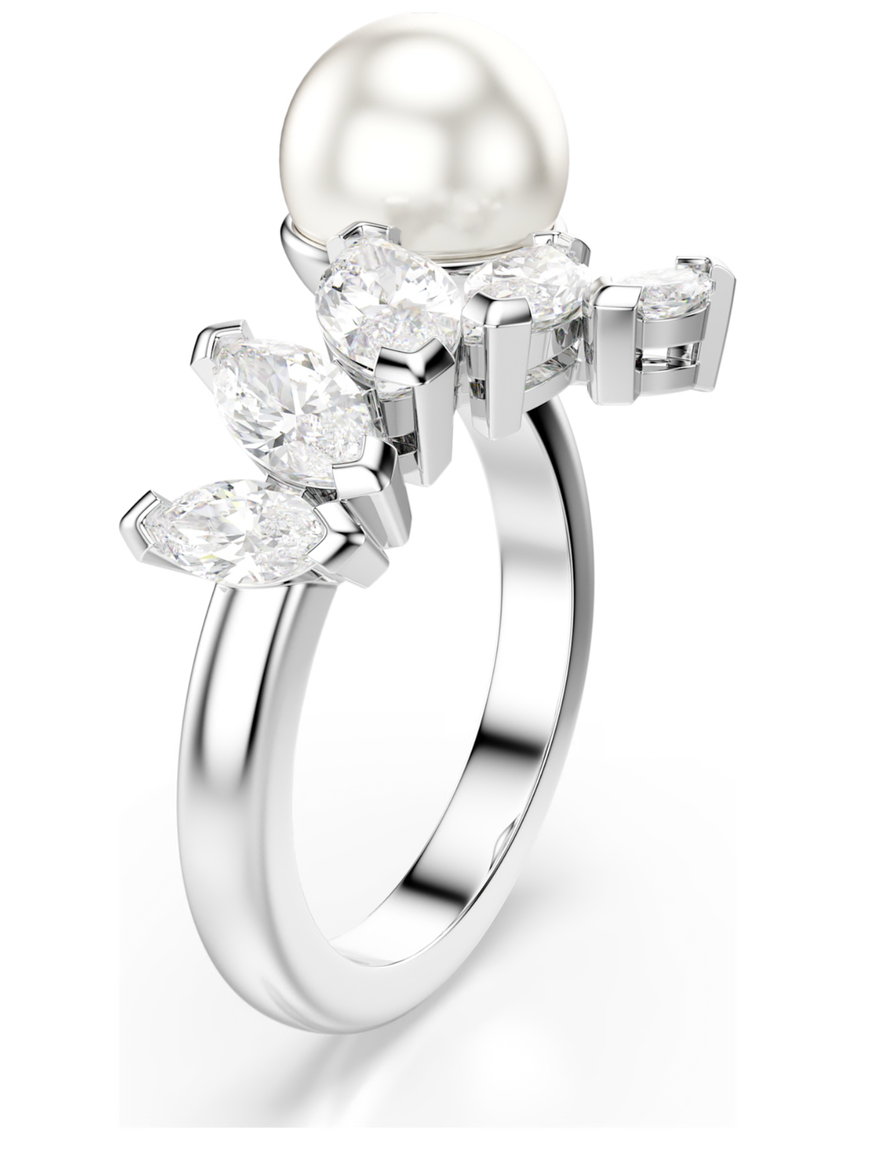 5748012 Mesmera open ring Crystal pearl, Marquise cut, White, Rhodium plated
