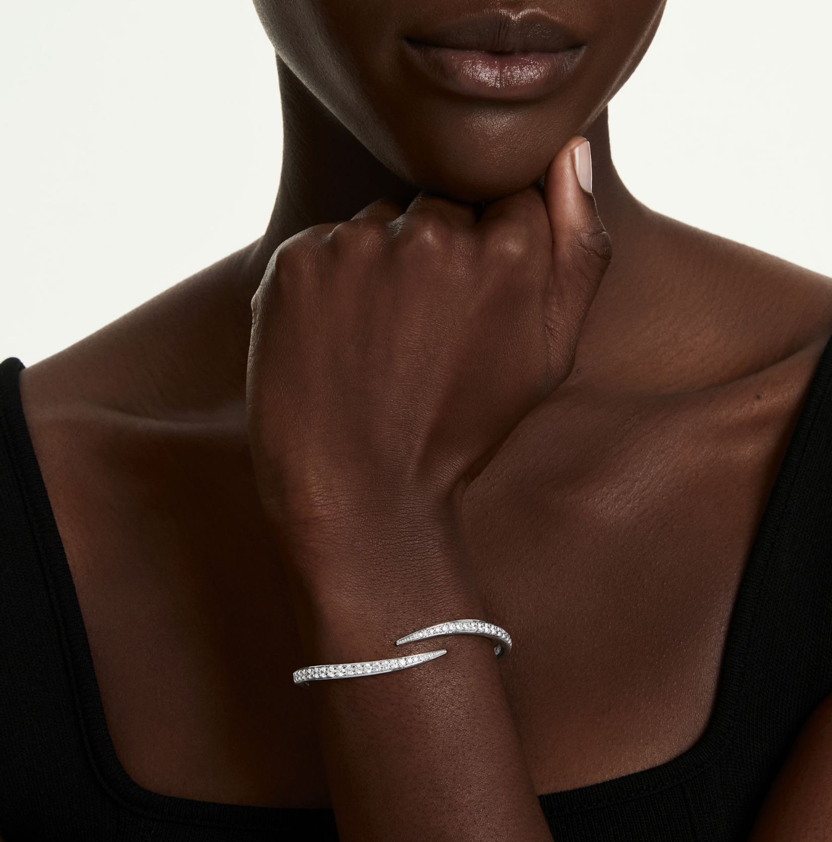 5749200 Vienna bangle Round cut, Swan, White, Rhodium plated