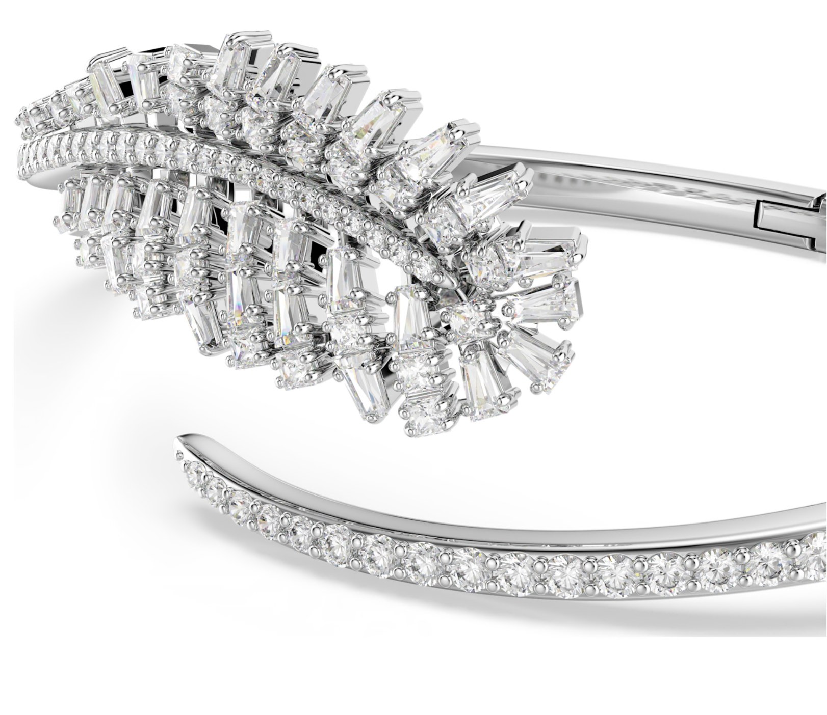 5754273 Vienna bangle Mixed cuts, Feather, White, Rhodium plated