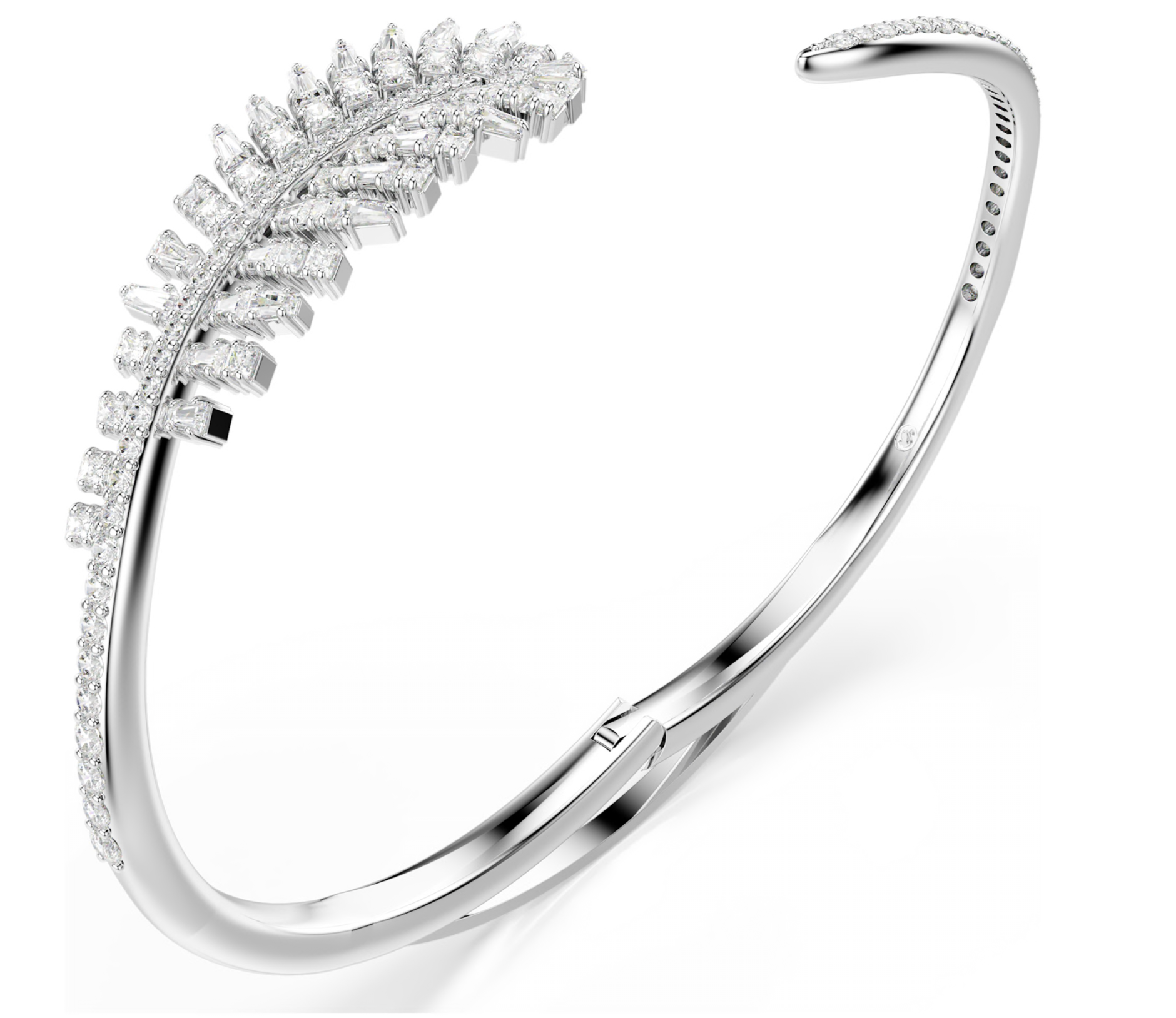 5754275 Vienna bangle Mixed cuts, Feather, White, Rhodium plated