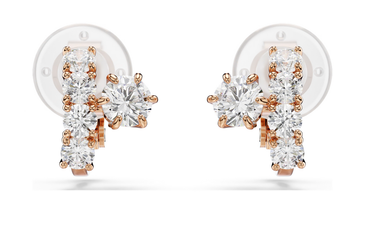 5763822 Matrix clip earrings Round cut, White, 18K rose gold finish