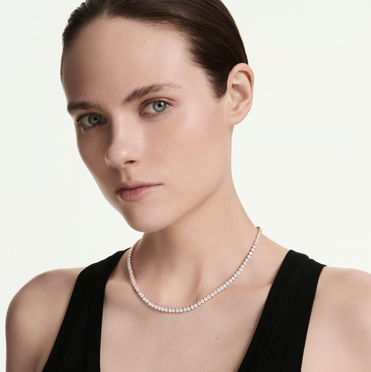 5764194 Matrix Tennis necklace Round cut, White, 18K rose gold finish SIZE M