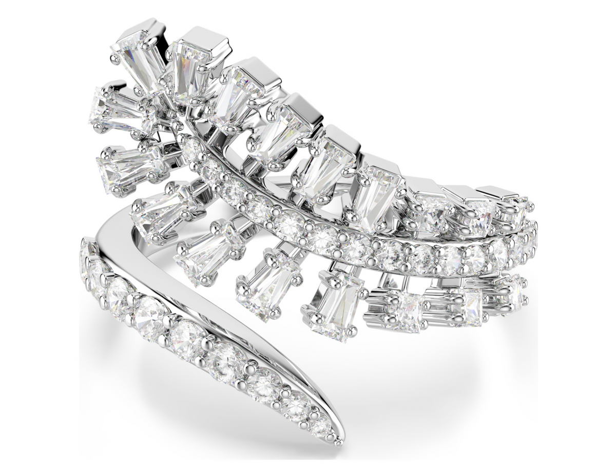 5757839 Vienna open ring Mixed cuts, Feather, White, Rhodium plated