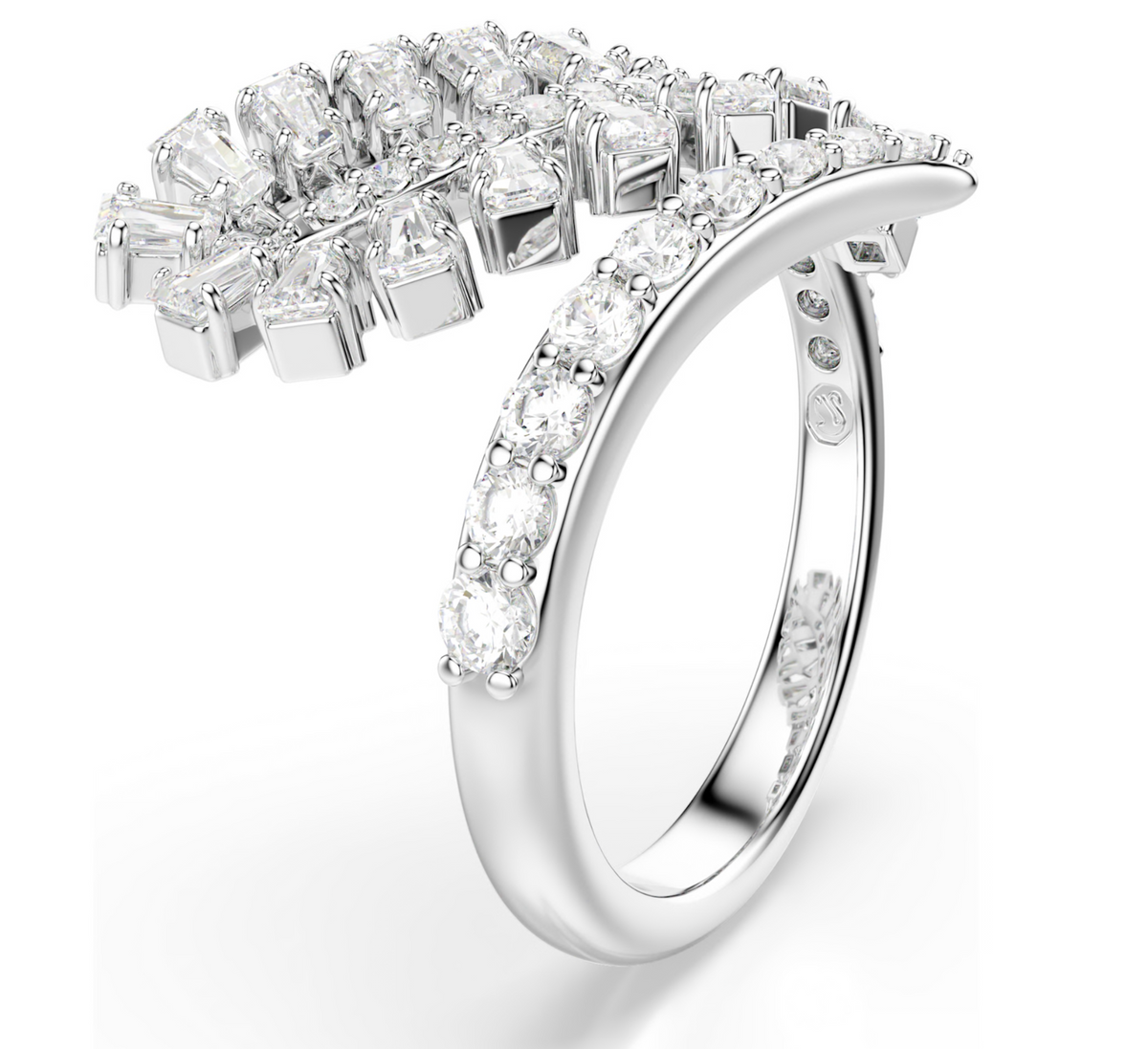 5757839 Vienna open ring Mixed cuts, Feather, White, Rhodium plated