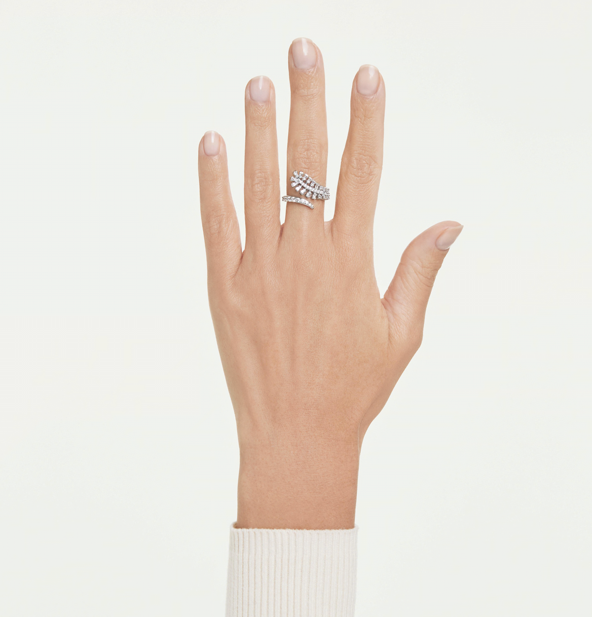 5757839 Vienna open ring Mixed cuts, Feather, White, Rhodium plated