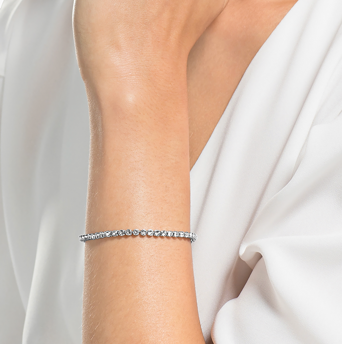 1808960 Imber Emily Tennis bracelet Round cut, White, Rhodium plated