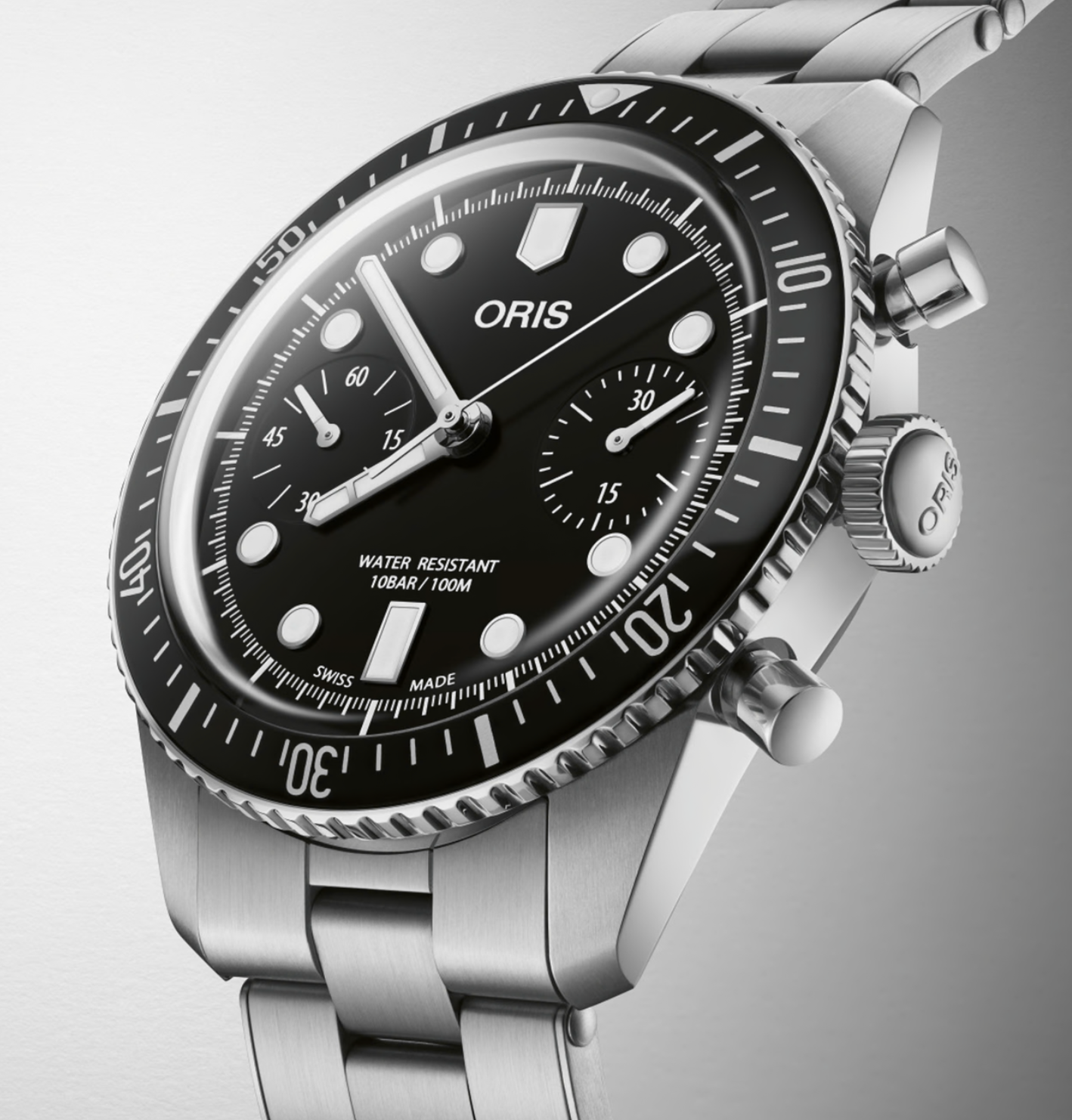 01 771 7791 4054-07 8 20 18 Divers Sixty-Five Chronograph - Dial: Black, Strap: MB Steel Polished