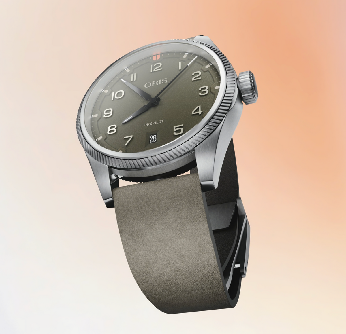 01 733 7805 4167-07 6 20 16LC Oris ProPilot Date - Dial: Green Arab num, Strap: Leatherstrap Brown