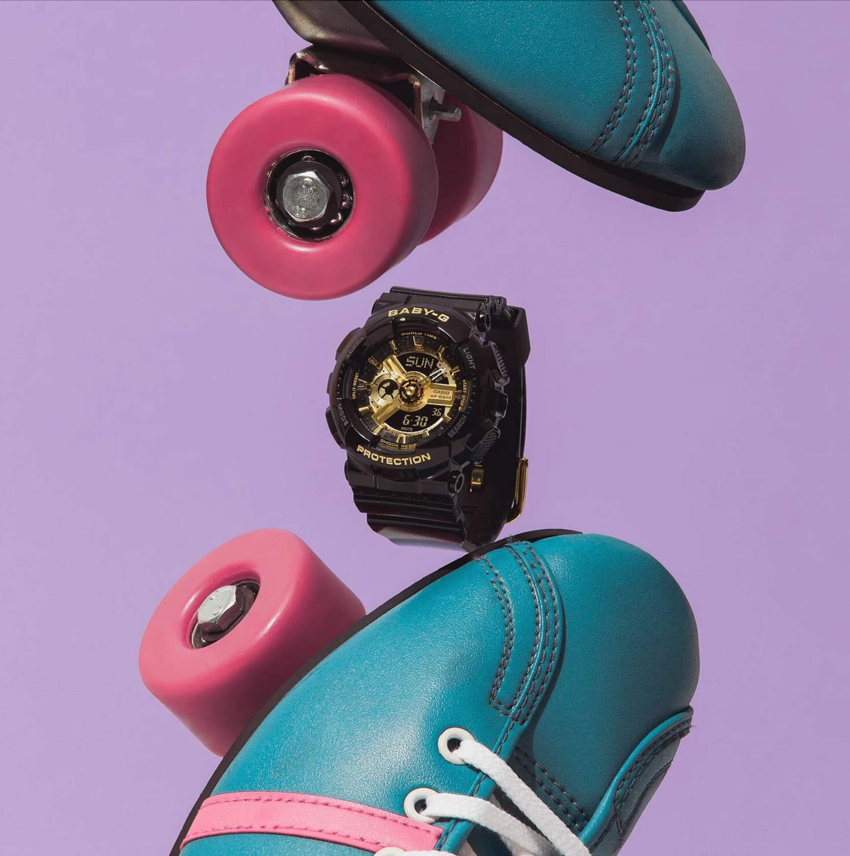 BA110X-1A BABY-G DUO BLACK/GOLD FACE, BLACK RESIN BAND