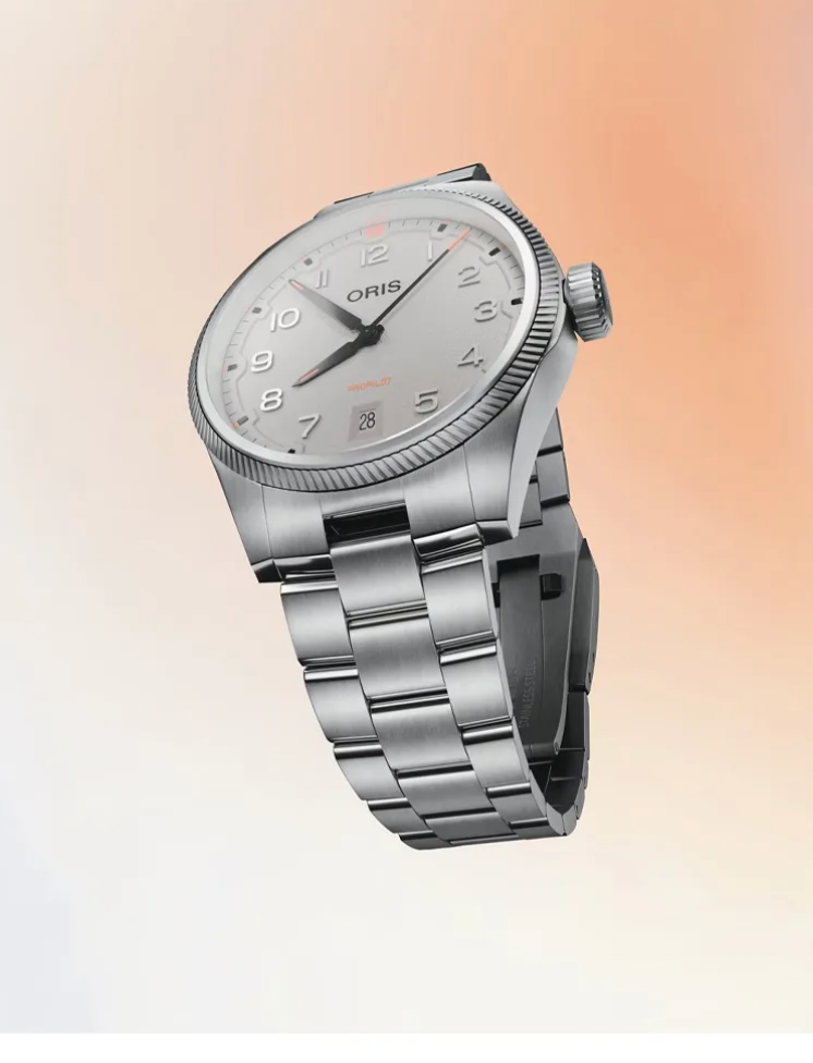 01 733 7805 4163-07 8 20 04LC Oris ProPilot Date - Dial: Grey, arab num, Strap: MB steel