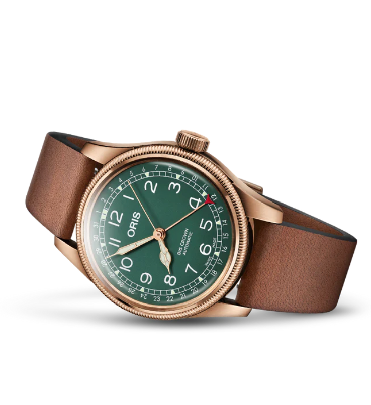 01 733 7805 4167-07 6 20 16LC Oris ProPilot Date - Dial: Green, arab num, Strap: Leatherstrap brown