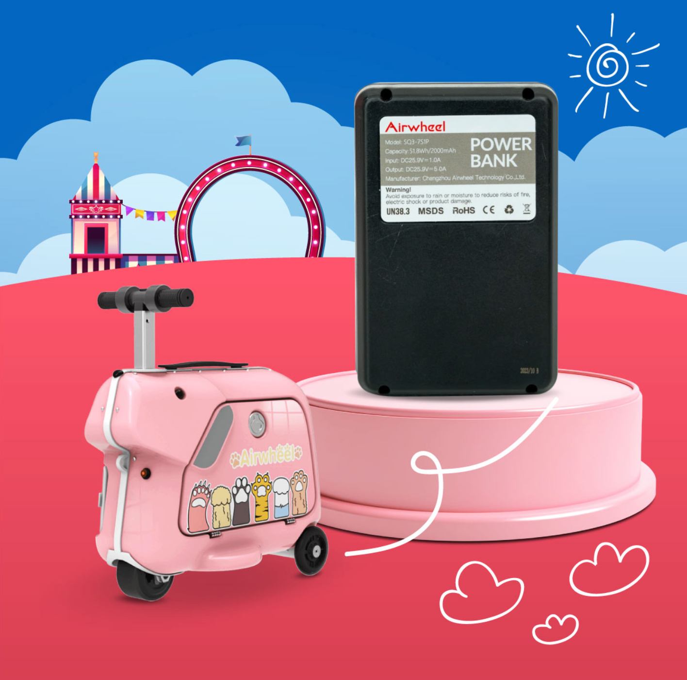 Airwheel SQ3 PINK – Smart Kids’ Rideable Suitcase