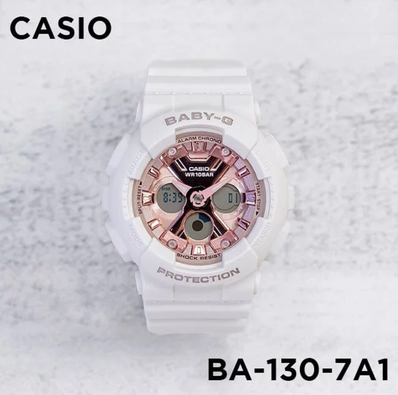 BA130-7A1 BABY-G DUO PINK FACE, WHITE RESIN BAND