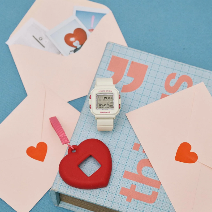 BGD10KH-7D BABY G DIG HEART POP. WHITE BAND, RED HEART CASE