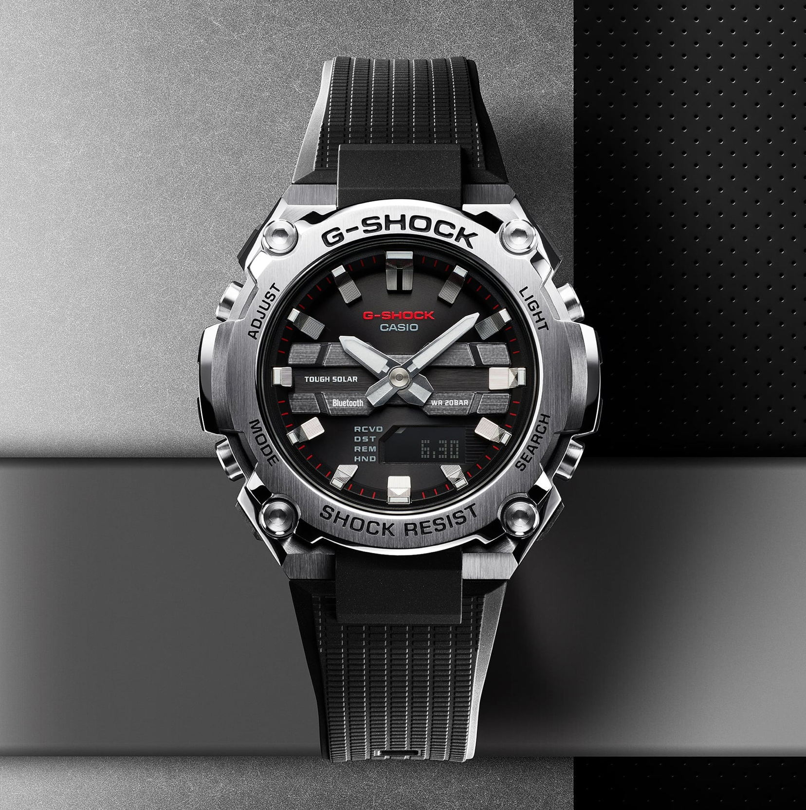GSTB600-1ADR G STEEL DUO MID THIN, BLACK FACE, BLACK RESIN BAND