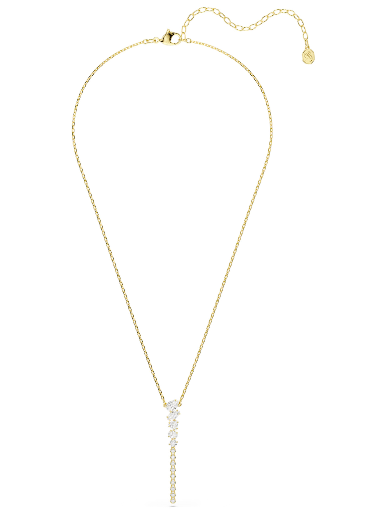 5747997 Mesmera Y necklace Mixed cuts, White, 18K gold finish