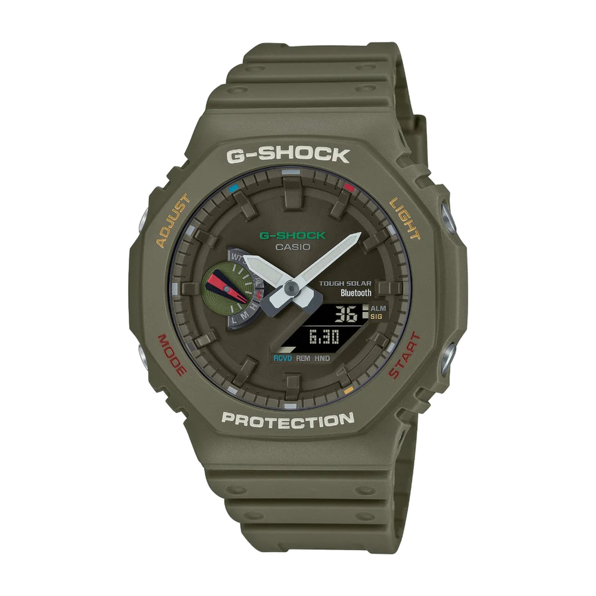 GAB2100FC-3A G SHOCK DUO MULTI COLOR,GREEN RESIN BAND