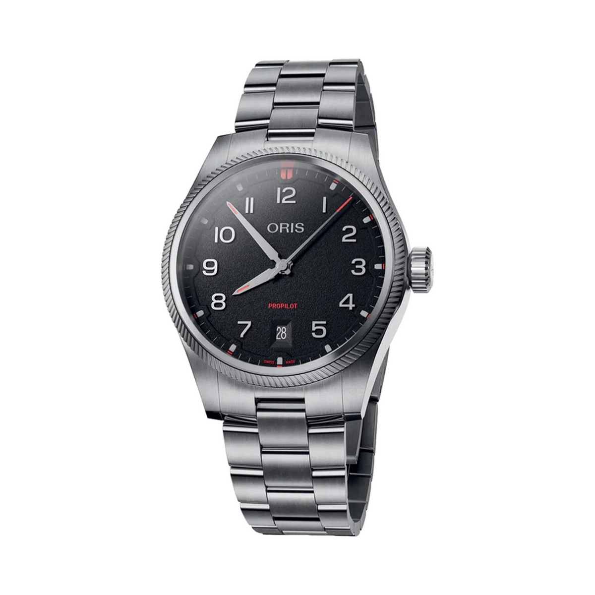 01 733 7805 4164-07 8 20 04LC Oris ProPilot Date - Dial: Black, arab num, Strap: MB steel