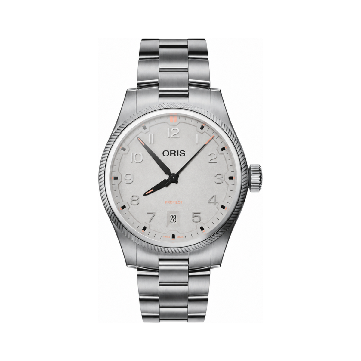 01 733 7805 4163-07 8 20 04LC Oris ProPilot Date - Dial: Grey, arab num, Strap: MB steel