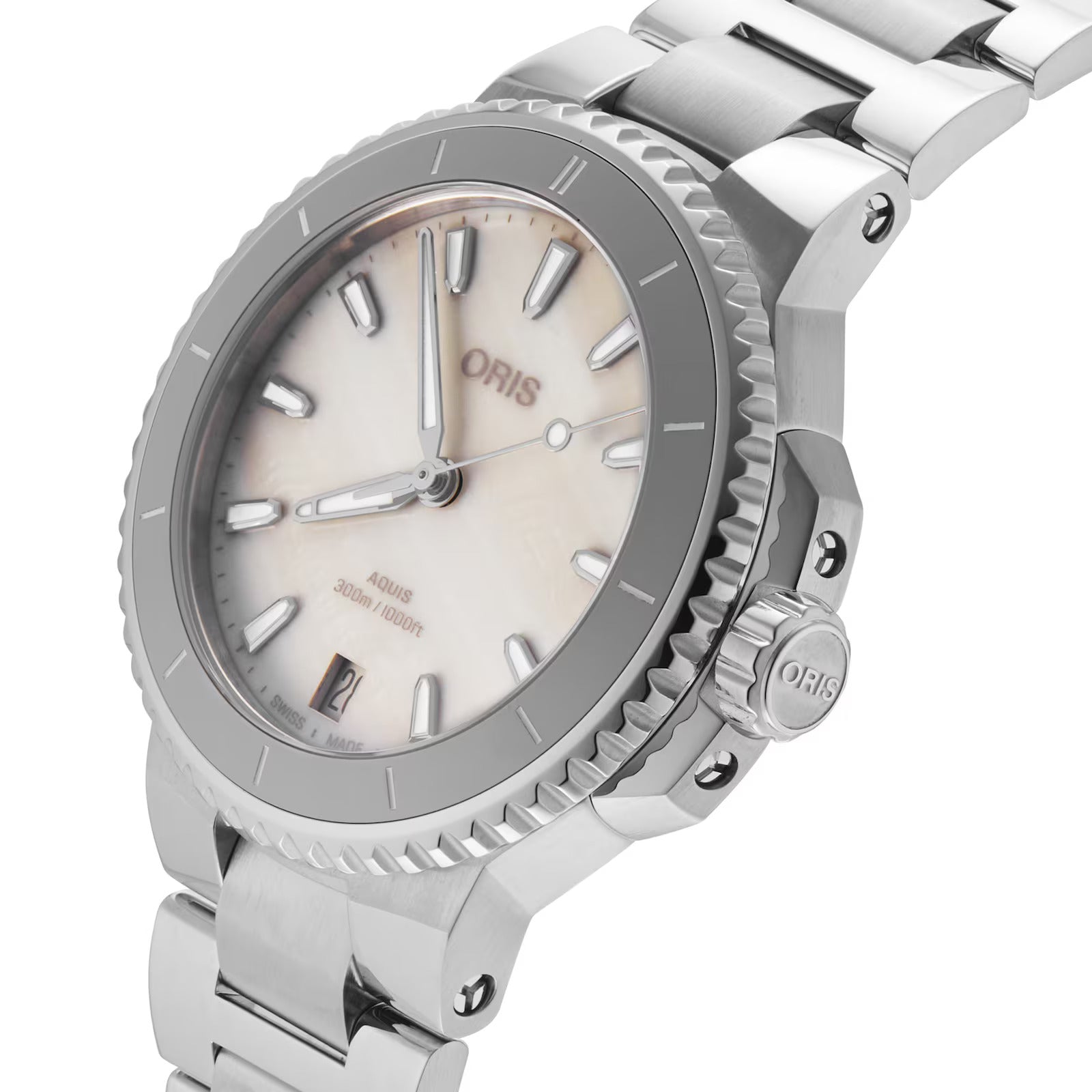 Oris-Aquis Date, Dial:White, Strap: MB steel polished