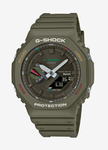 GAB2100FC-3A G SHOCK DUO MULTI COLOR,GREEN RESIN BAND