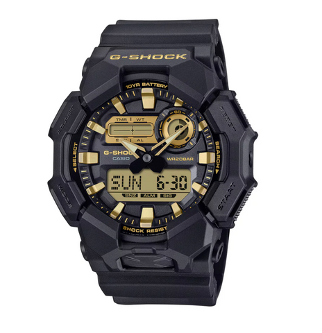 GA010GB-1A9  G SHOCK DUO BLACK&GOLD,BLACK RESIN BAND