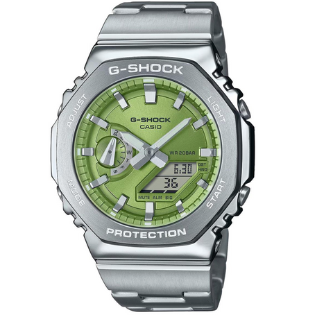GM2110D-3A G SHOCK DUO METAL COVERED,GREEN FACE,S/STEEL