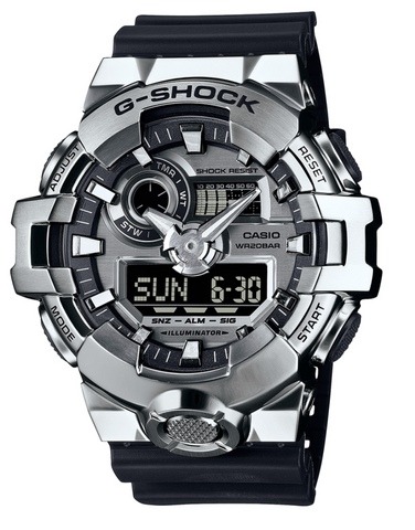 GM700-1A G SHOCK DUO METAL COVERED ,BLACK RESIN BAND