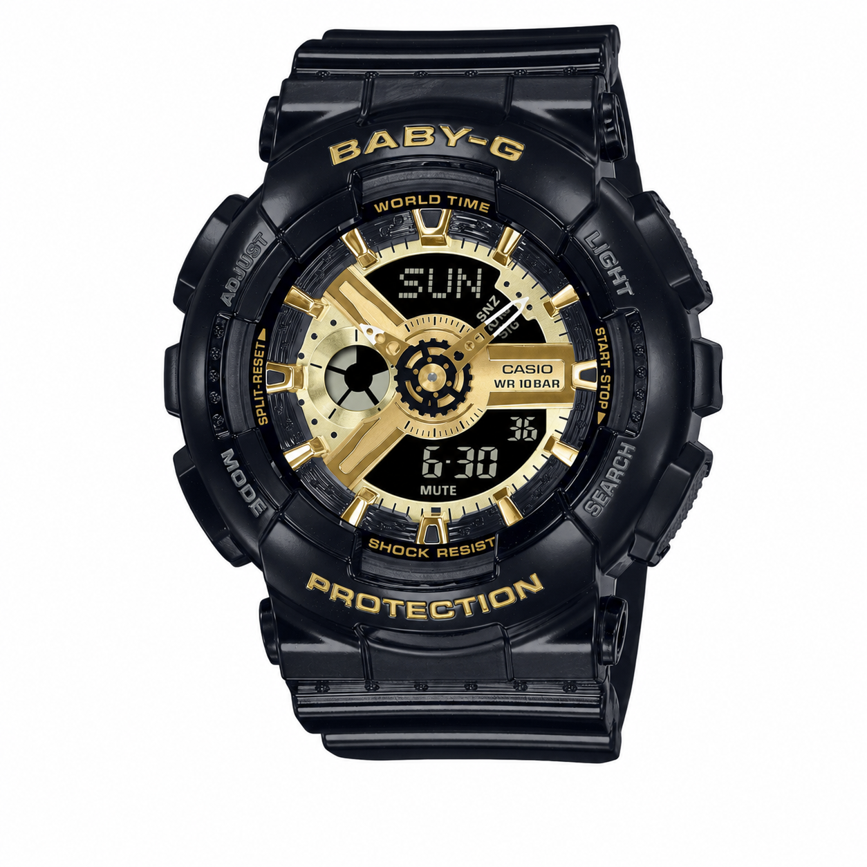 BA110X-1A BABY-G DUO BLACK/GOLD FACE, BLACK RESIN BAND