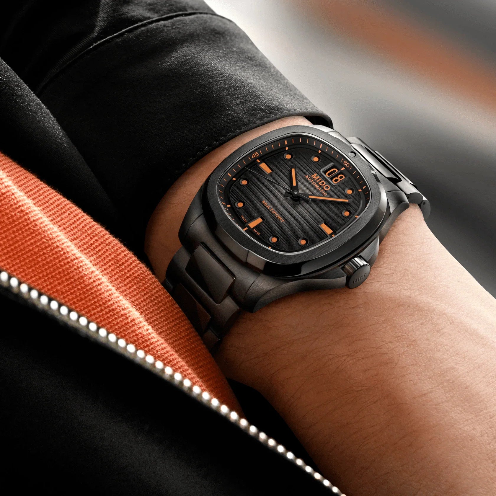 MIDO MULTIFORT GS AUTO STEEL ORANGE STRAP GREY DIAL