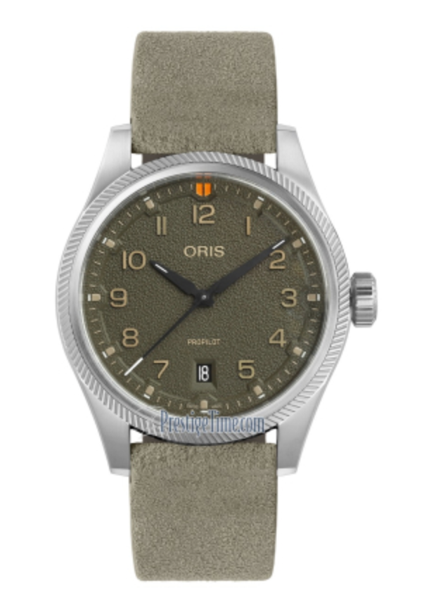 01 733 7805 4167-07 6 20 16LC Oris ProPilot Date - Dial: Green Arab num, Strap: Leatherstrap Brown