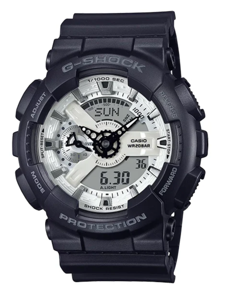 GA110WD-1ADR G SHOCK DUO BLACK&BRIL, WHITE FACE, BLACK RESIN