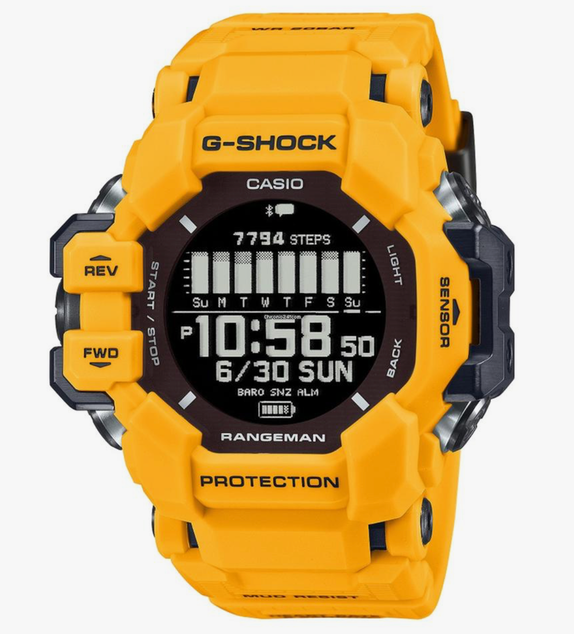 GPRH1000-9D G SHOCK DIG GPS RANGMAN, YELLOW RESIN BAND
