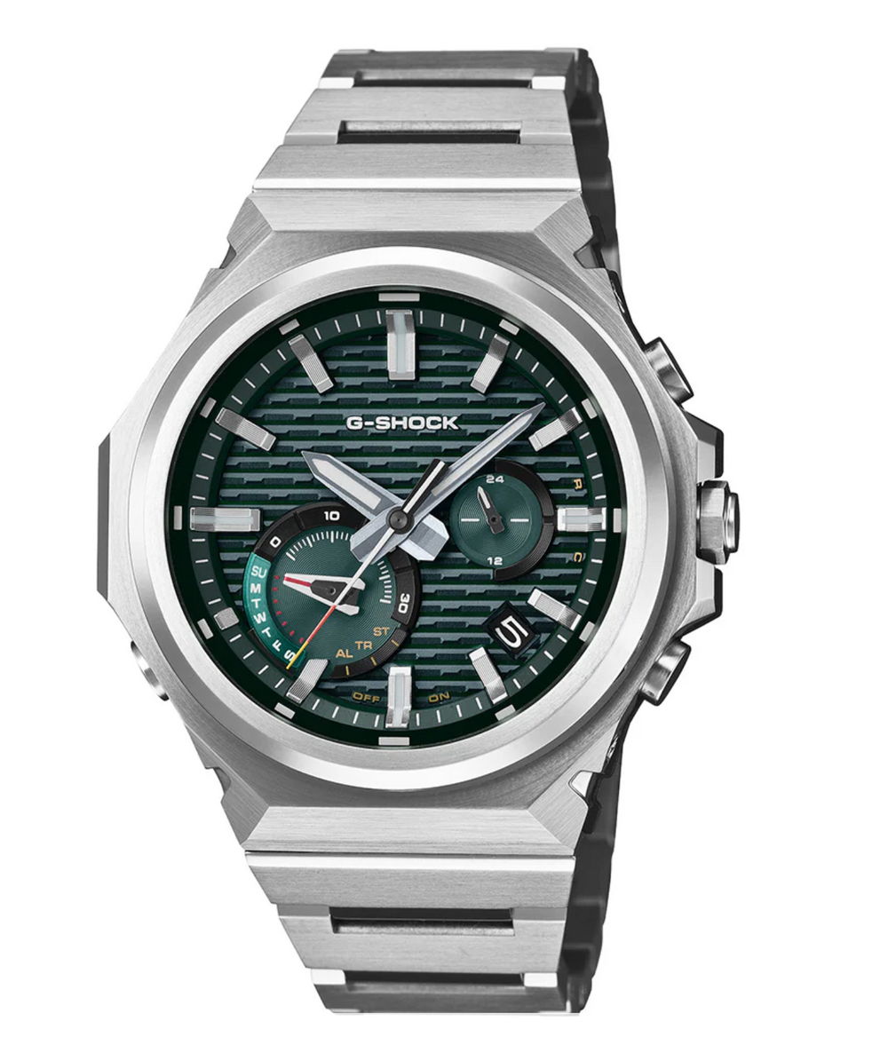 GSTB1000D-3A G SHOCK ANA GSTEEL SLEEK, GREEN DIAL, S/STEEL BAND