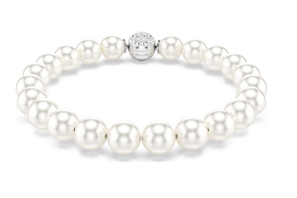 5747747 Matrix bracelet Crystal pearl, White, Rhodium plated