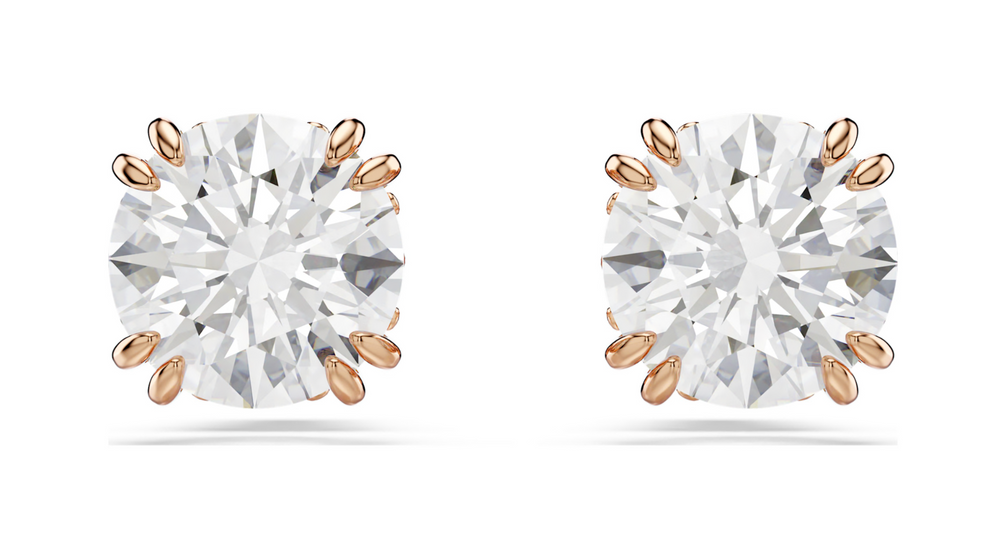 5638801  Stilla stud earrings Round cut, White, 18K rose gold finish