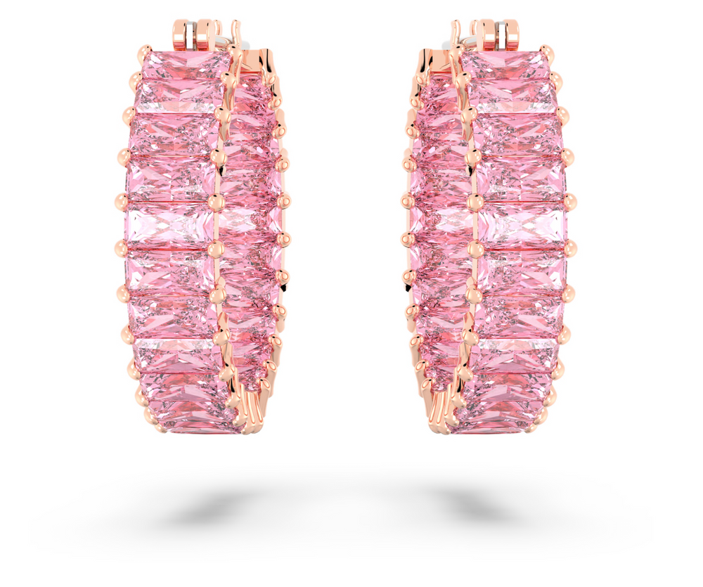 5657726 Matrix hoop earrings Baguette cut, Pink, 18K rose gold finish